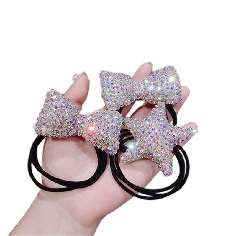 Xiwstar 2Pcs Luxury Bling Crystal Hair Bands Korean Fashion Rhinestone Bracelet Hair Bow Ties Scrunchies for Women Girls - Image 2